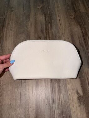 Lange White Pebbled Leather Cosmetic Pouch